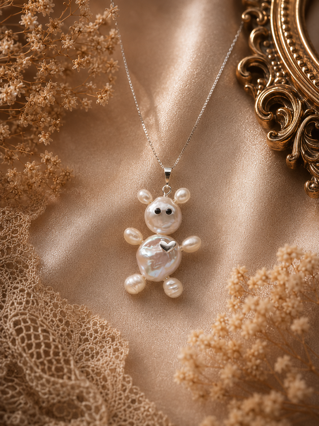Nostaligic Teddy Bear Pearl Pendant