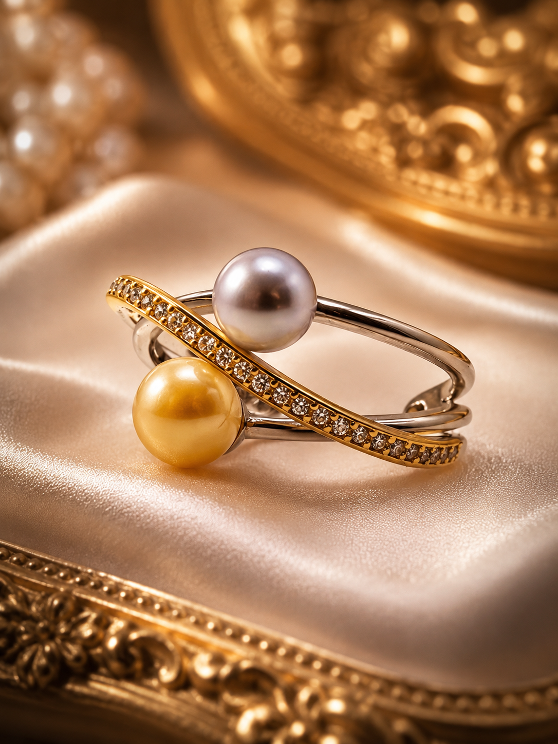 Orbit of Elegance Golden & Madama Saltwater Sterling Silver Ring