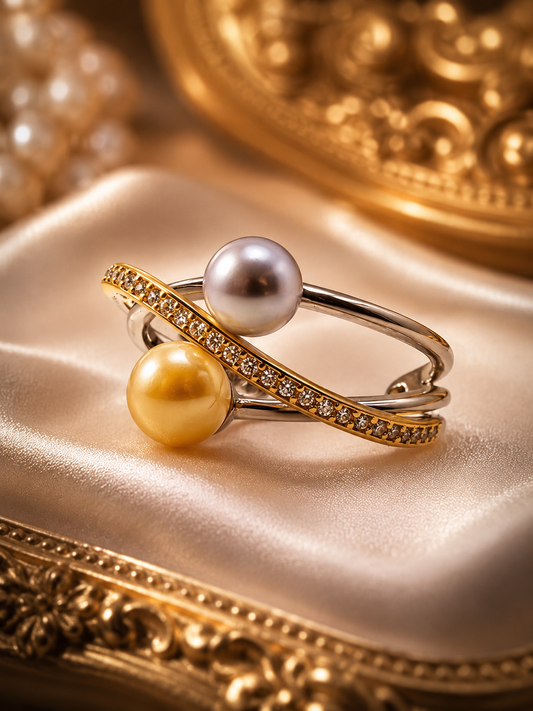 Orbit of Elegance Golden & Madama Saltwater Sterling Silver Ring