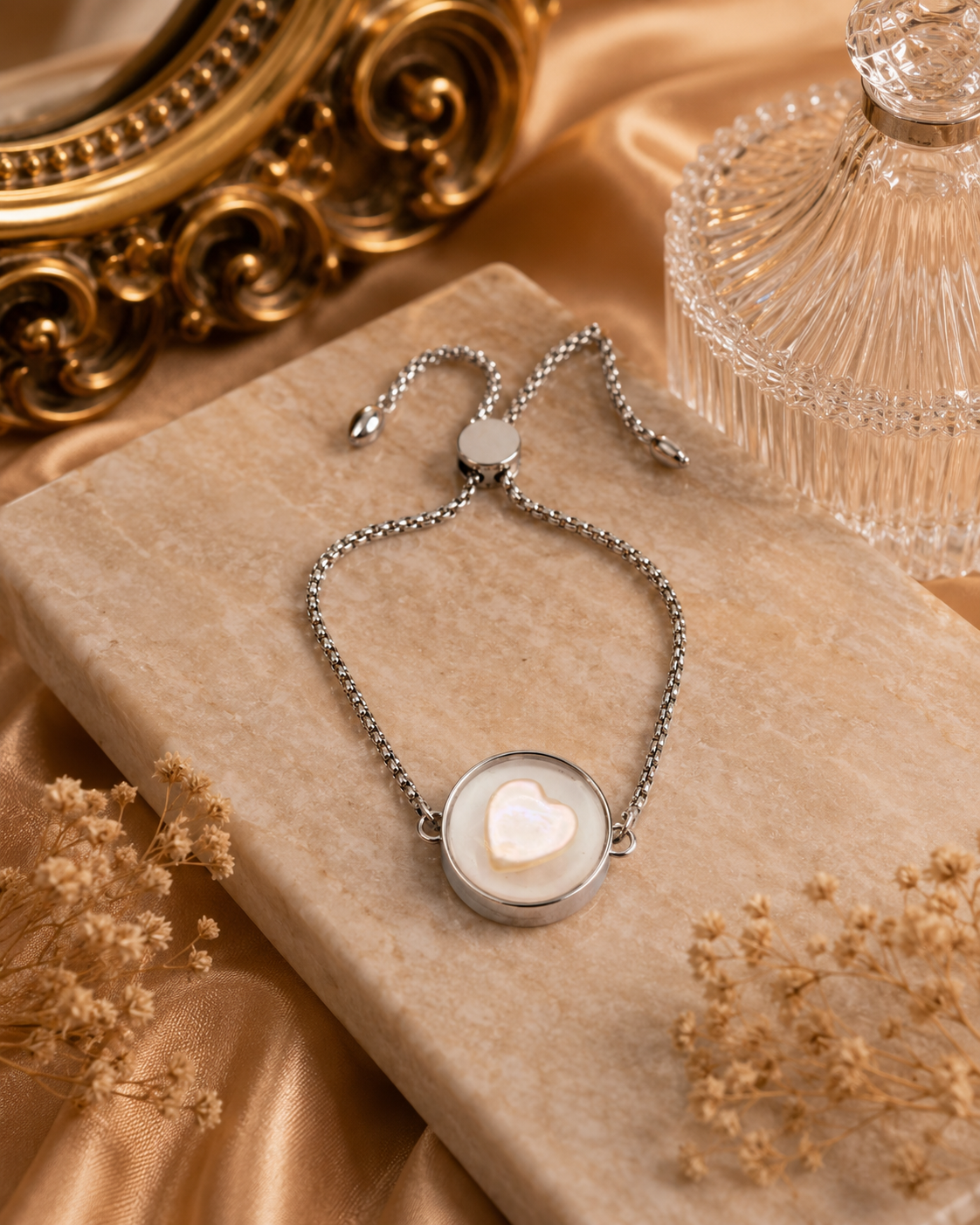 Locket Bracelet With Heart Shaped Pearl