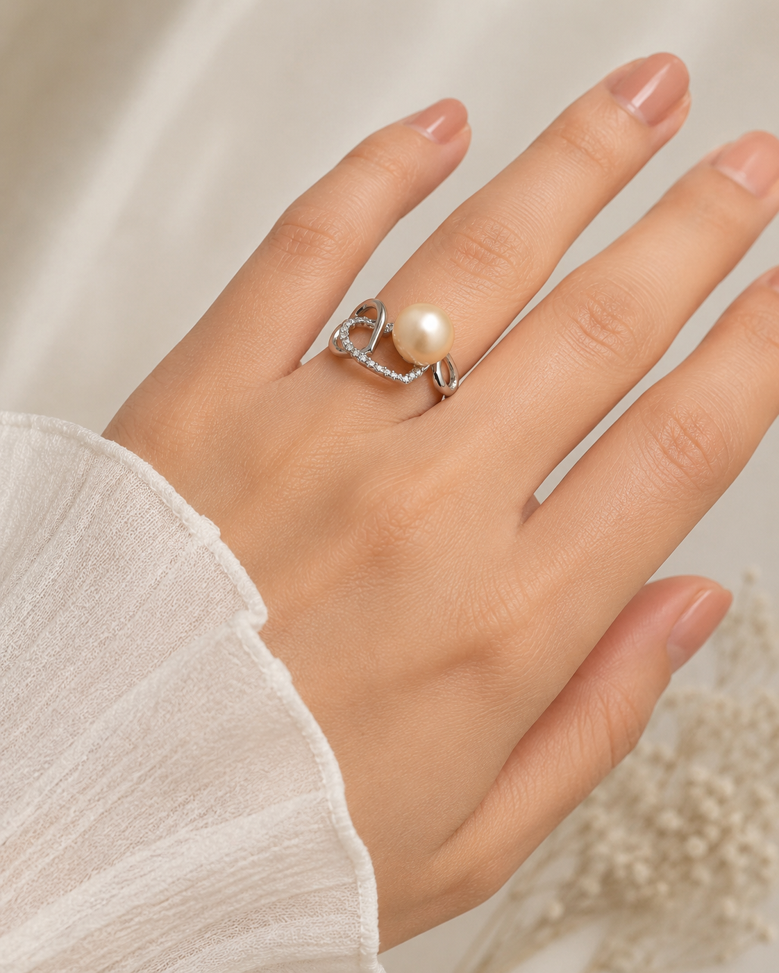 Infinity Heart Edison Pearl Ring - Sterling Silver