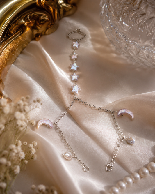 Moon and Star Pearl Hand & Ring Chain