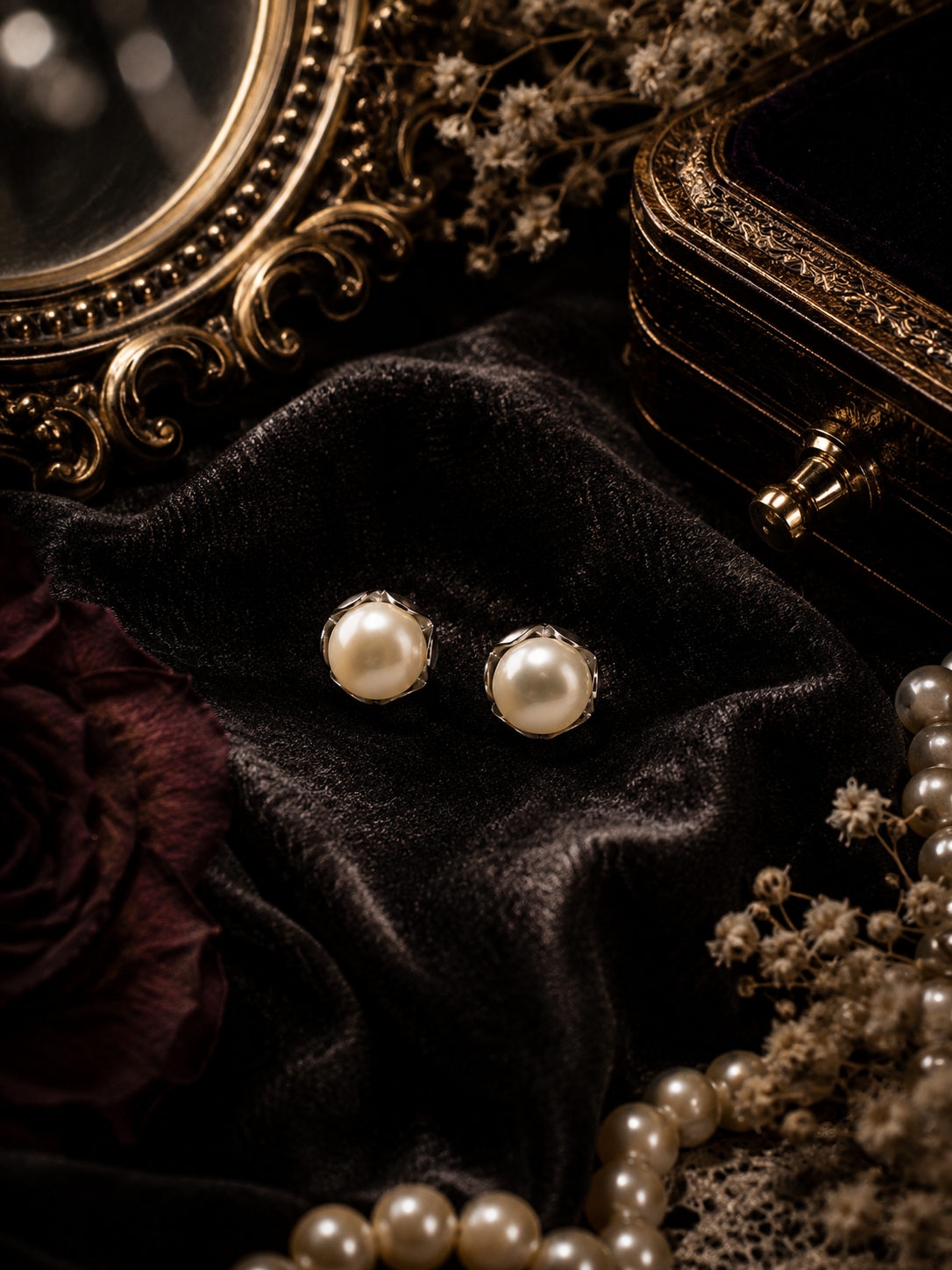 Yorkshire Rose Pearl Stud Earrings