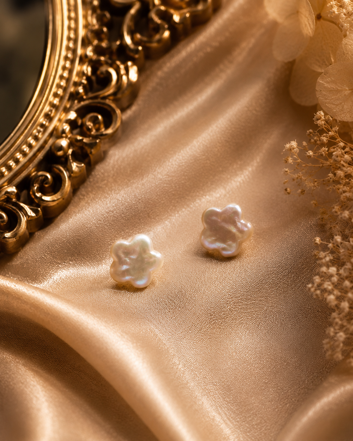S925 Flower Pearl Stud Earrings