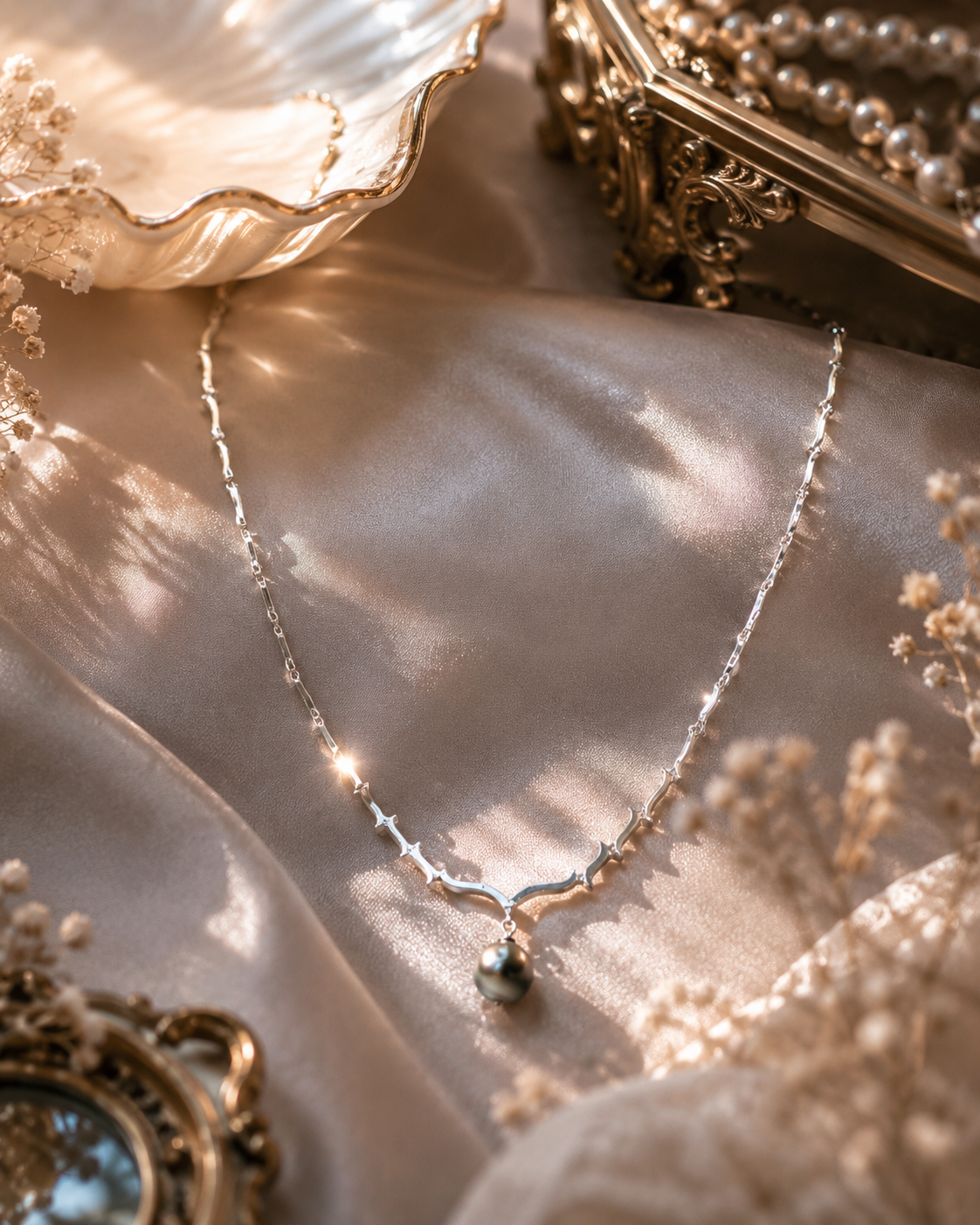 The Eternal Emilia — Black Tahitian Pearl Sterling Silver Necklace