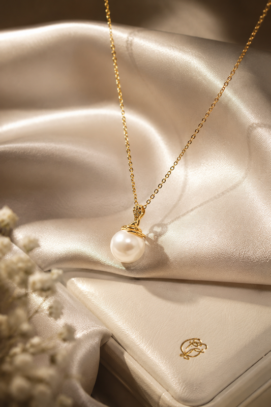 Edison Pearl Golden Colied Snake Pendant