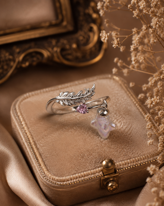 Feather Ring with Northern Star Pearl