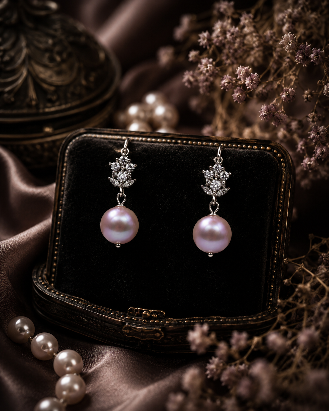 Rose Bloom Pearl Drop Hoop Earrings — Genuine Edison Pearl