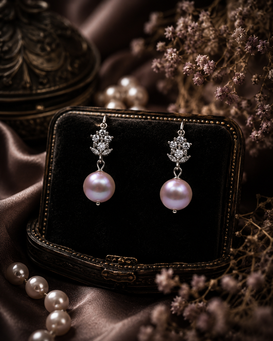 Rose Bloom Pearl Drop Hoop Earrings — Genuine Edison Pearl