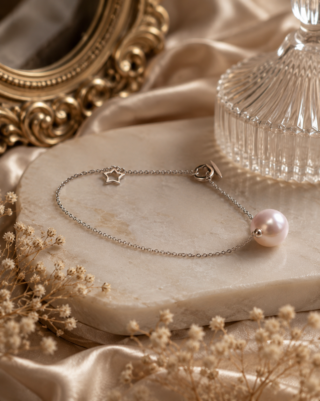 Edison Pearl & Star Charm Sterling Silver Bracelet