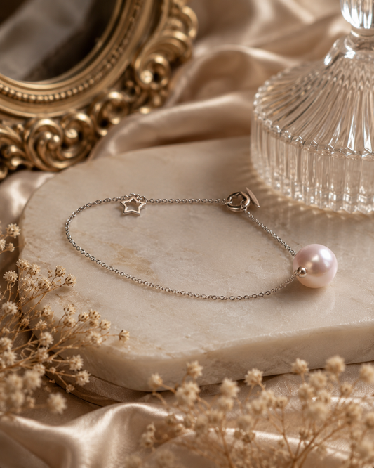 Edison Pearl & Star Charm Sterling Silver Bracelet