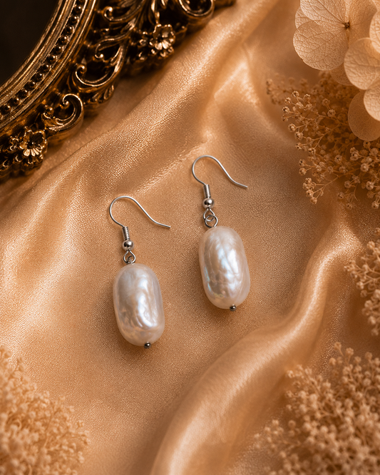 Chunky Square Pearl Drop Earrings