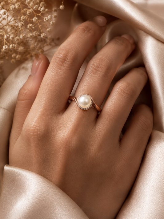Rose Gold Pearl Swirl Ring - Sterling Silver