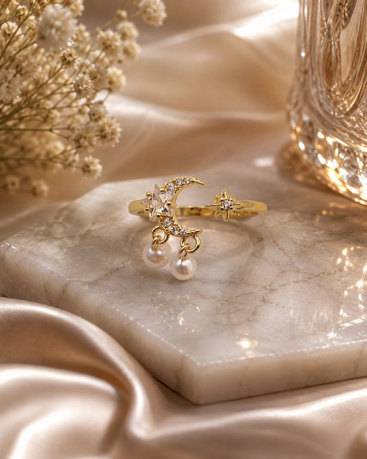 Golden Moon Double Pearl Ring