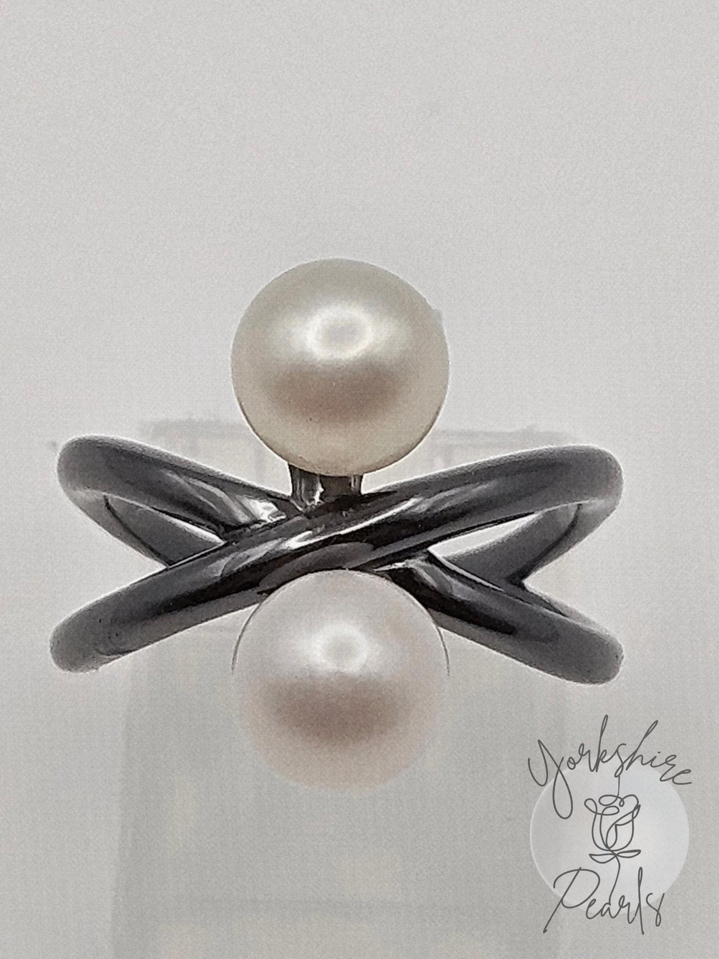 Double Pearl Atom Adjustable Ring - Sterling Silver