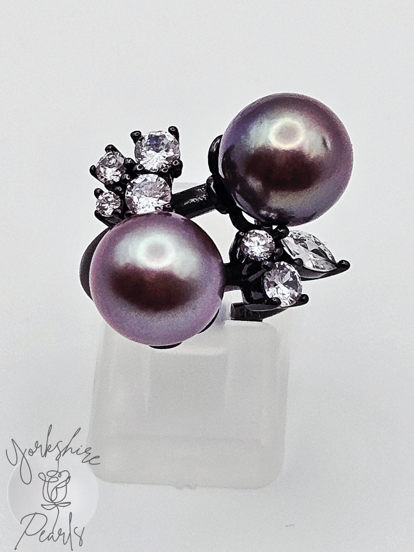 Double Edison Black Sparkle Ring - Sterling Silver