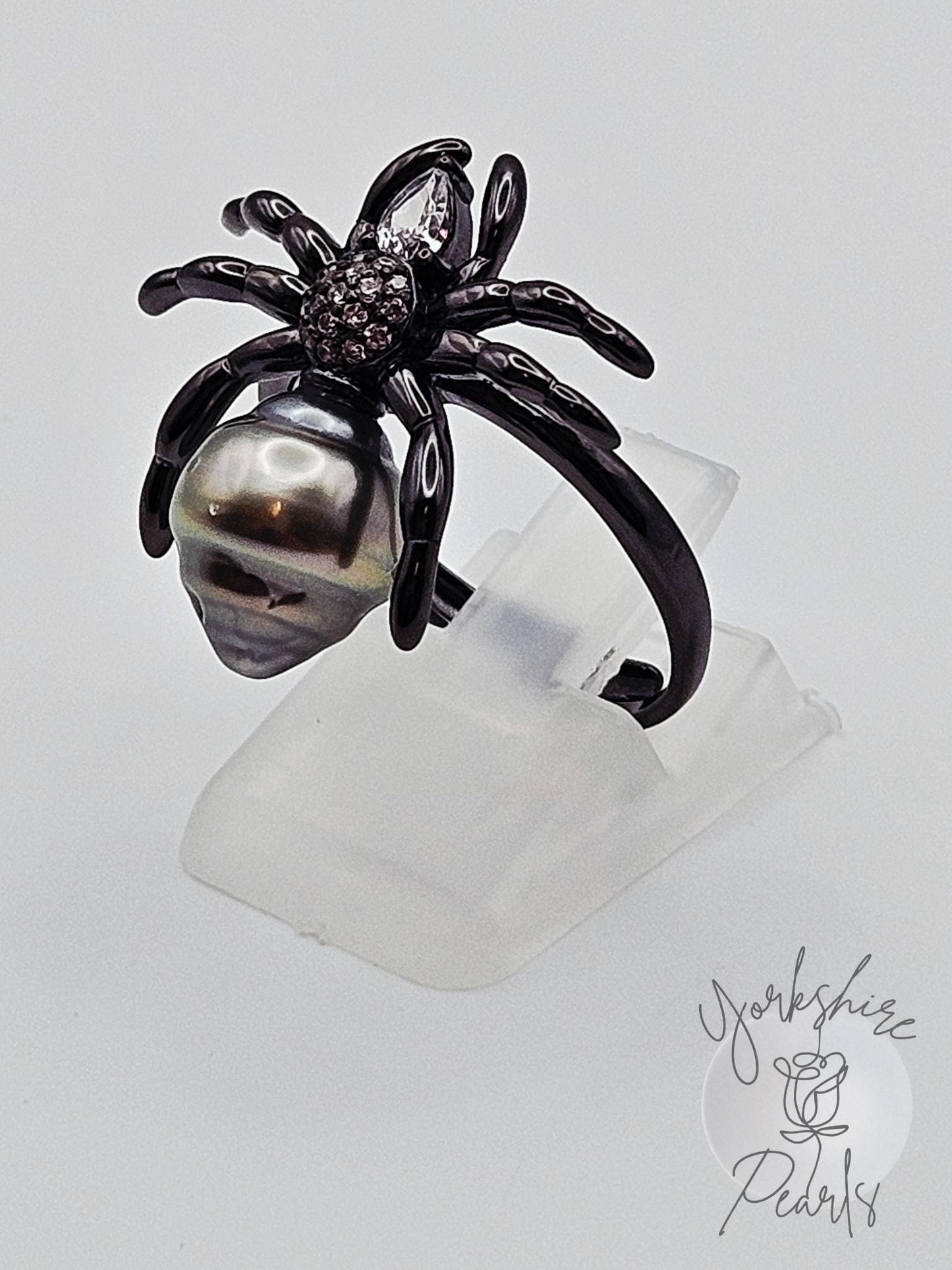Black Tahitian Gothic Spider Pearl Ring - Sterling Silver