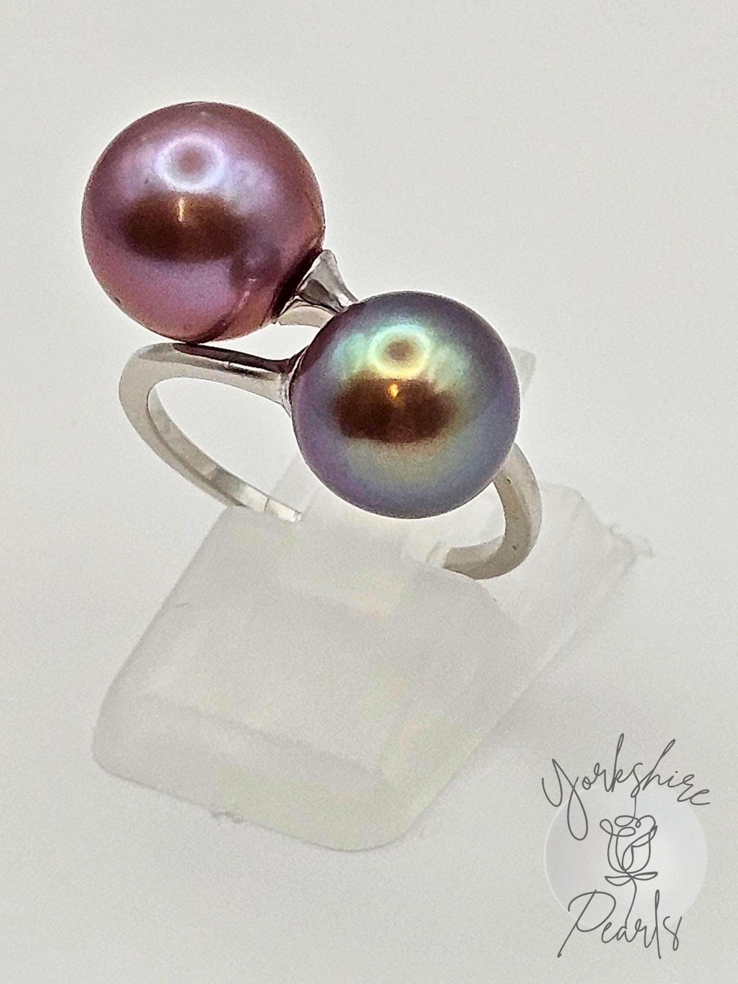 Double Edison Pearl Adjustable Ring - Sterling Silver