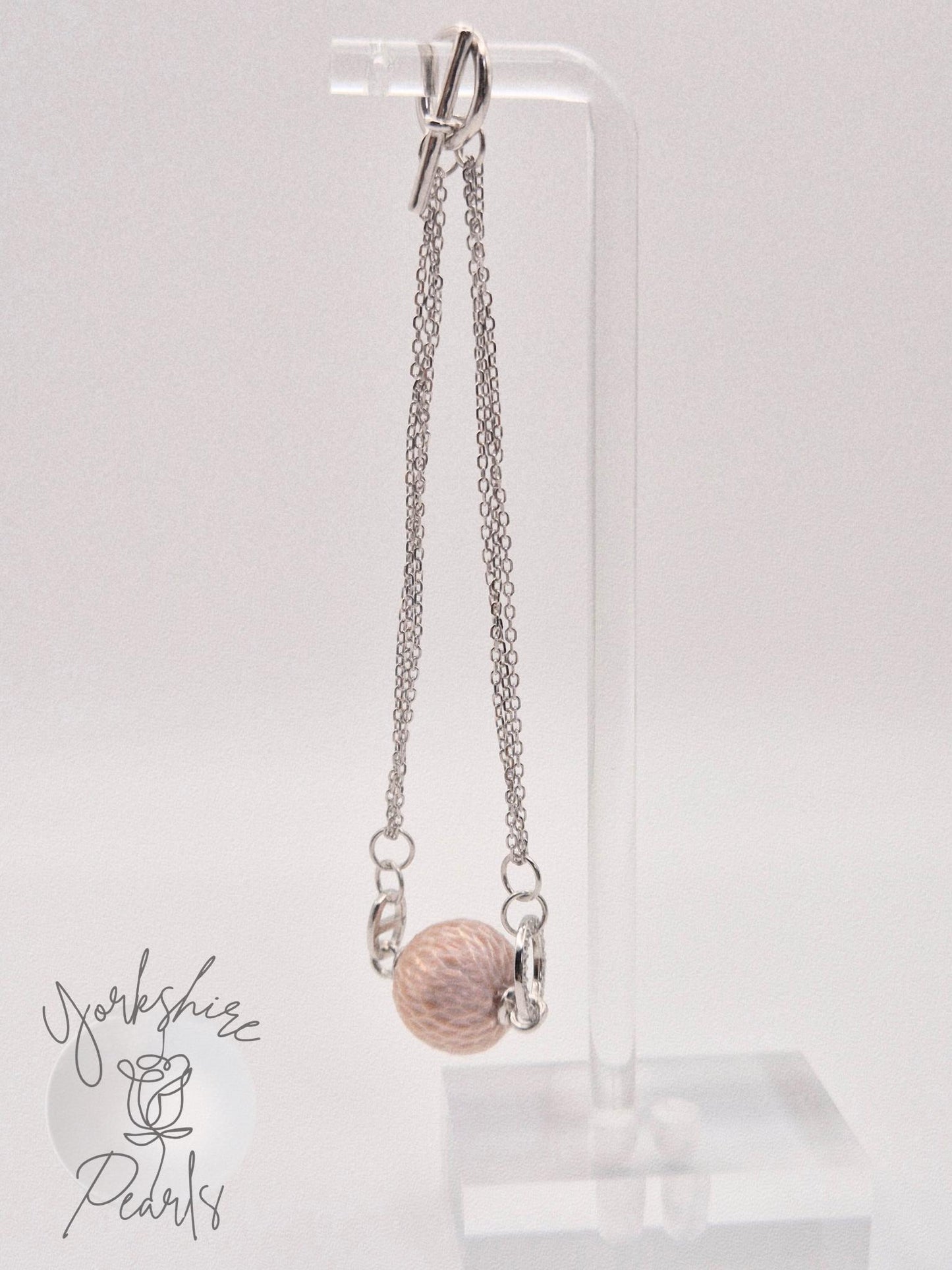 Carved Edison Pearl Multi Strand Sterling Silver Bracelet