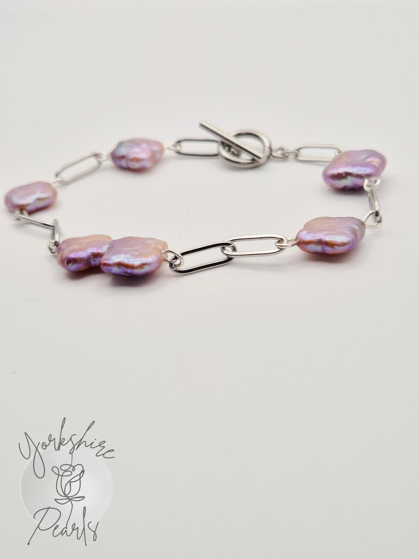 Clover Shaped & Paperclip Chain Pearl Bracelet