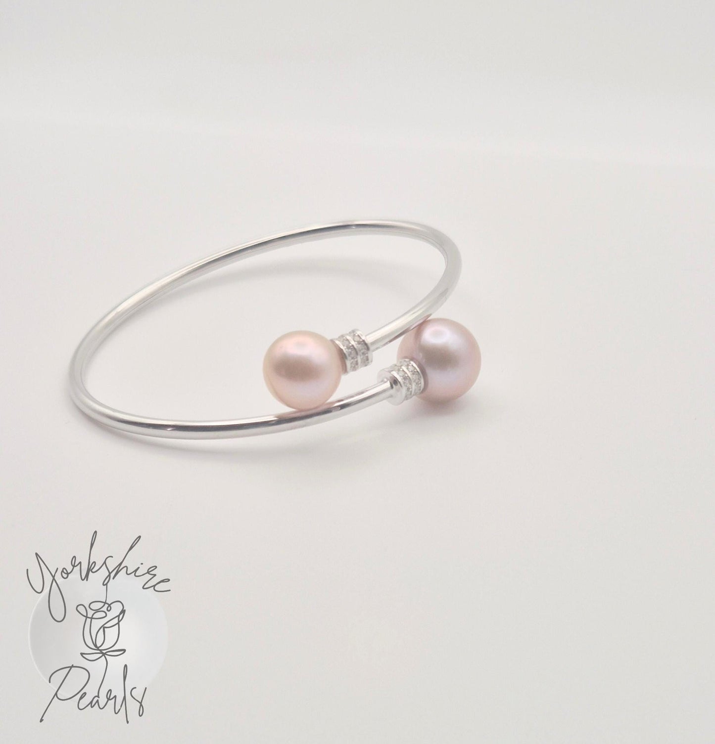 Double Edison Pearl Adjustable Sterling Silver Bangle