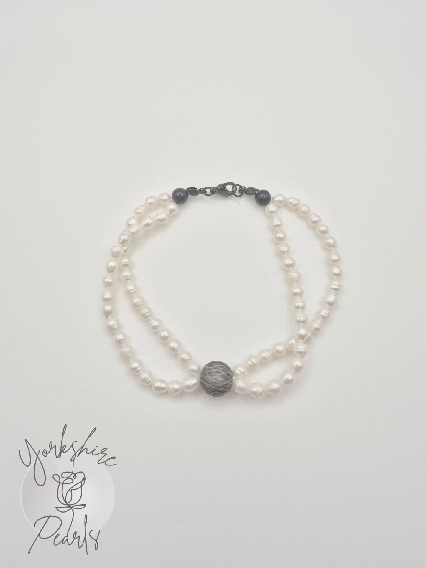 Double Strand Pearl Bracelet With Black Tahitian Pearl Centre