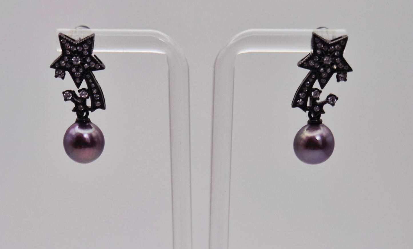 Edison Pearl Shooting Star Black Stud Earrings - Sterling Silver