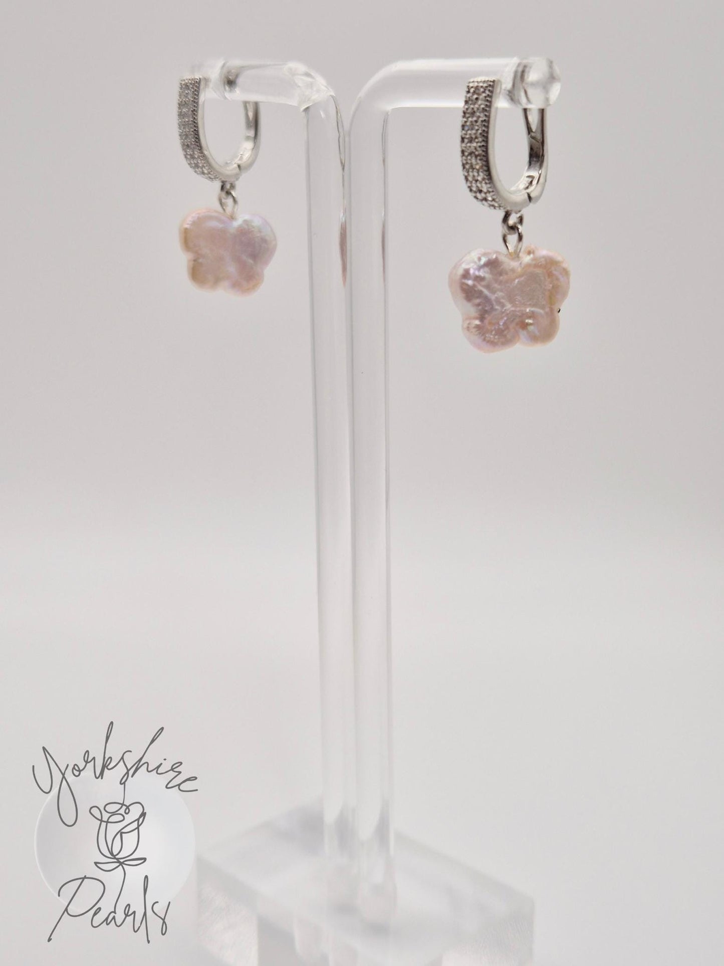 Butterfly Shaped Pearl Petite Hoop Earrings