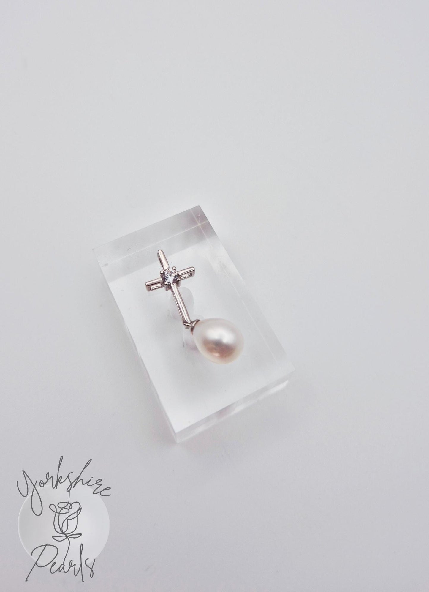 Classic Pearl Drop Silver Cross Pendant