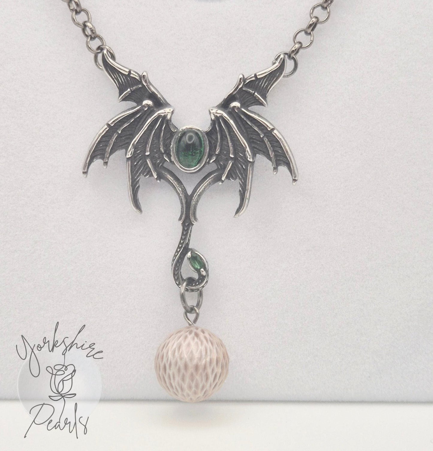 Dragon Wing Necklace — Carved Dragon Scale Edison Pearl