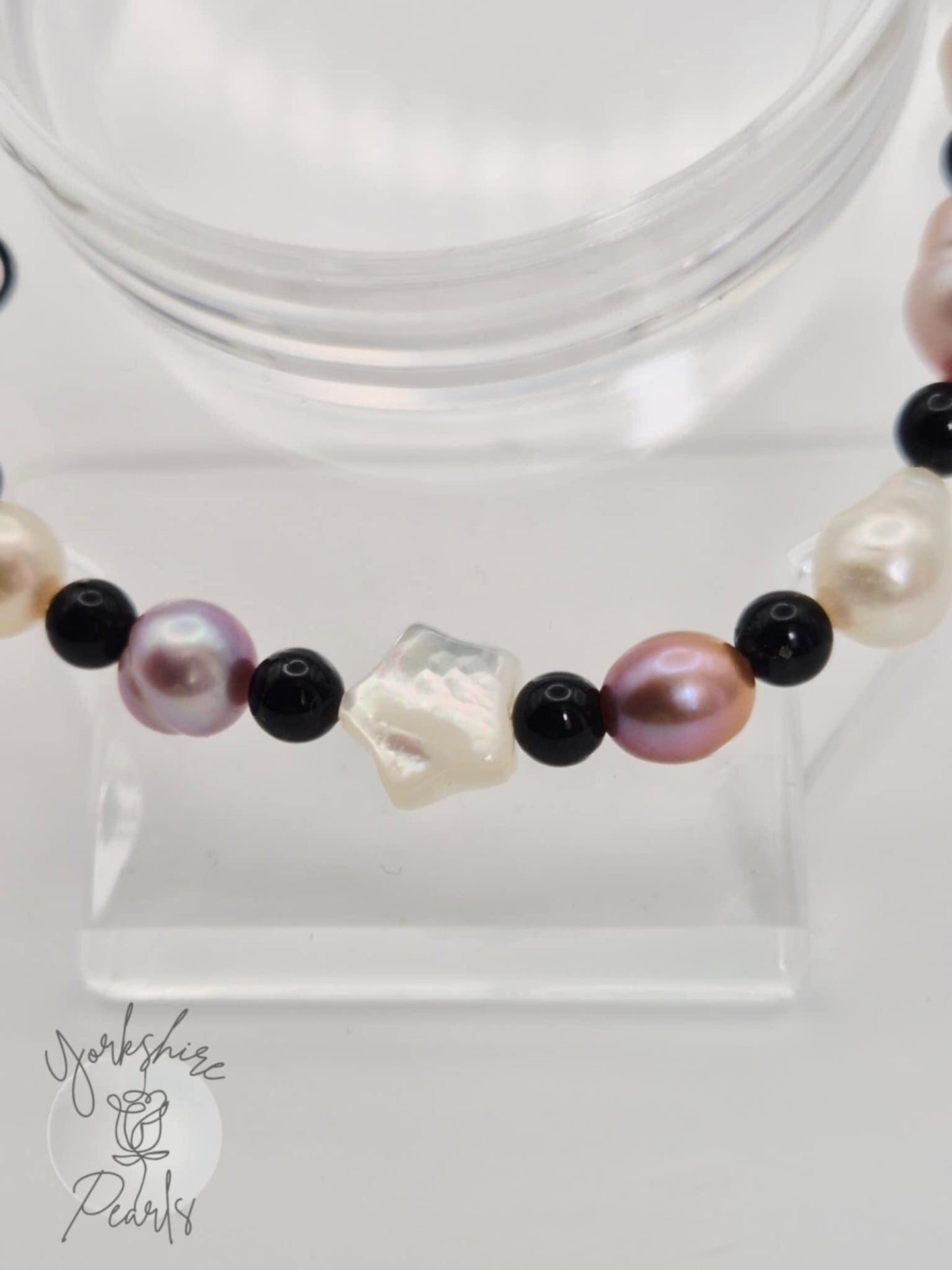Pearl & Onyx Bead Bracelet With Star Charm