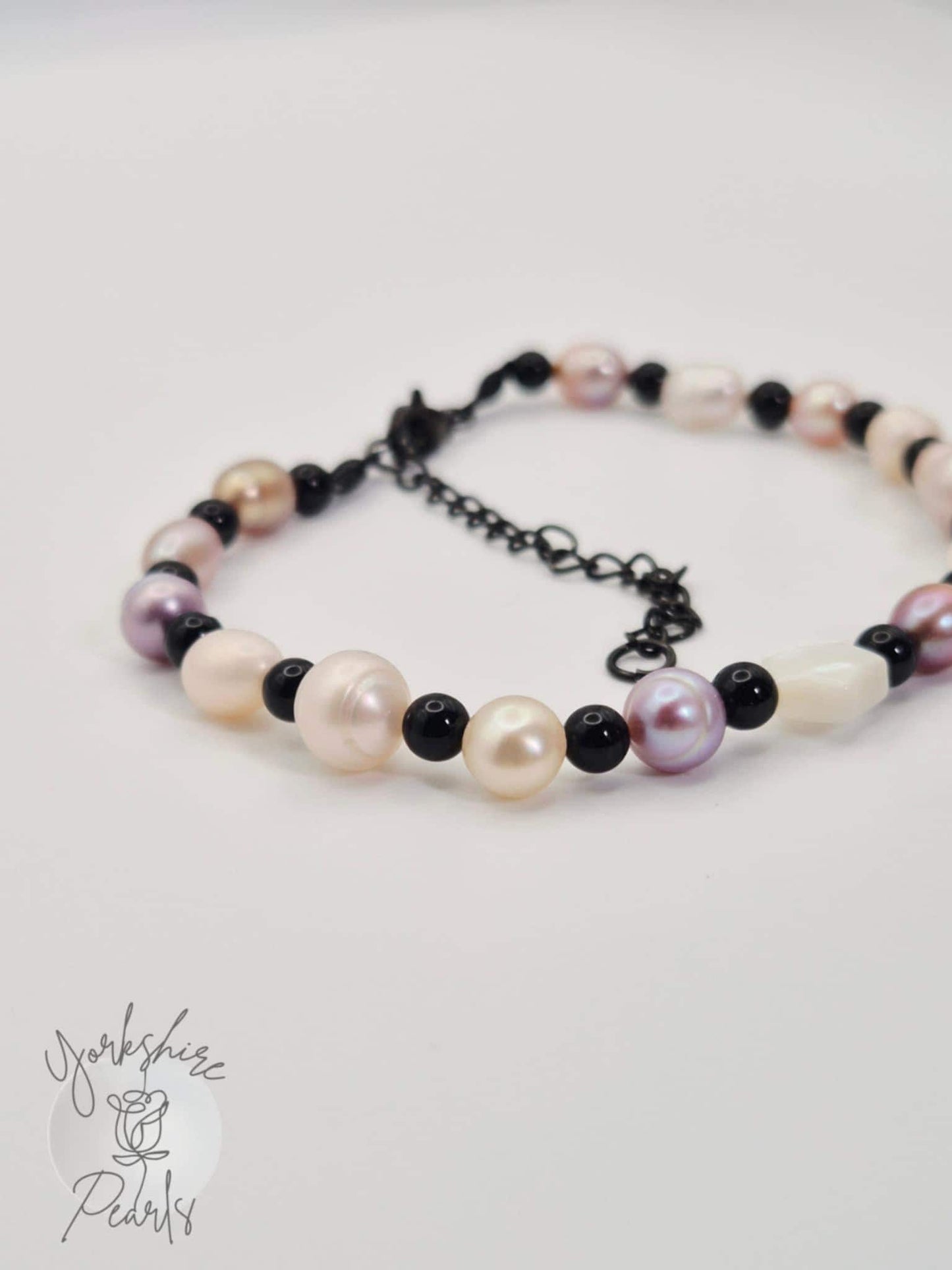 Pearl & Onyx Bead Bracelet With Star Charm