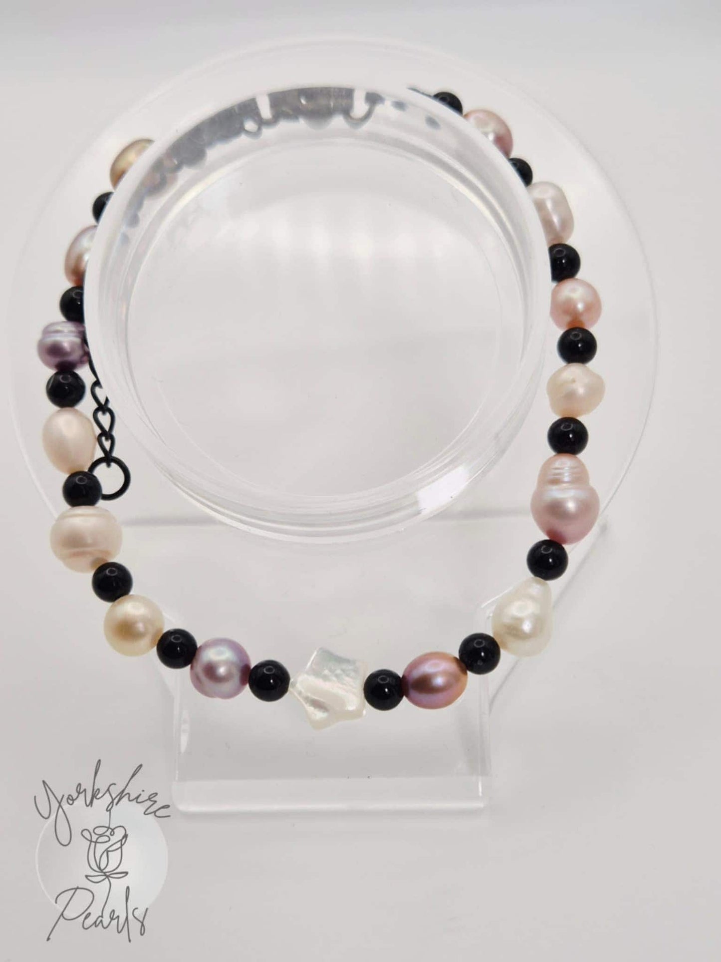 Pearl & Onyx Bead Bracelet With Star Charm