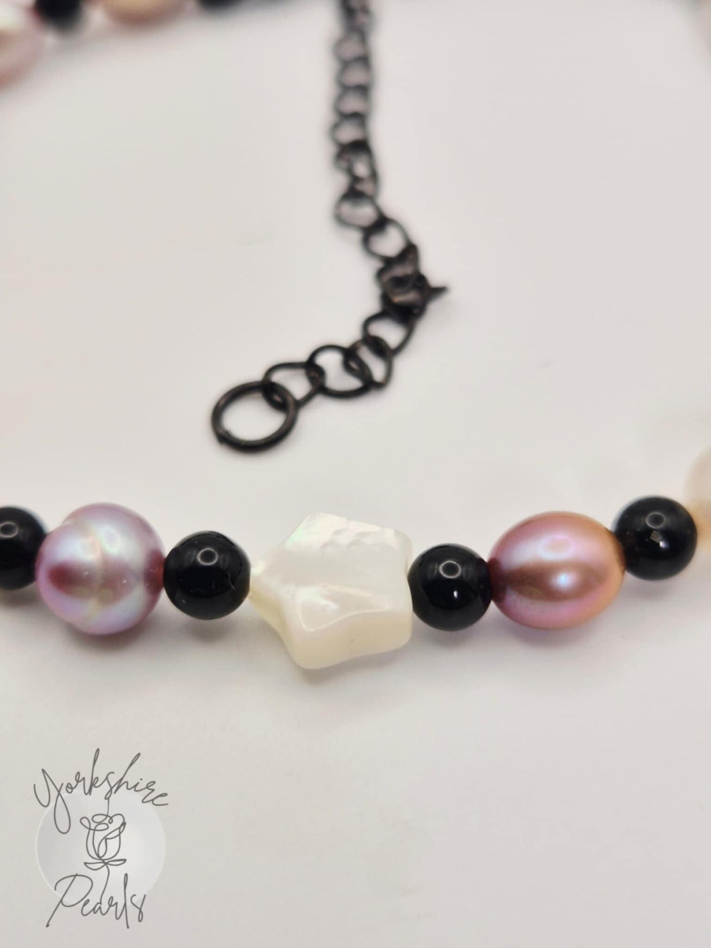 Pearl & Onyx Bead Bracelet With Star Charm