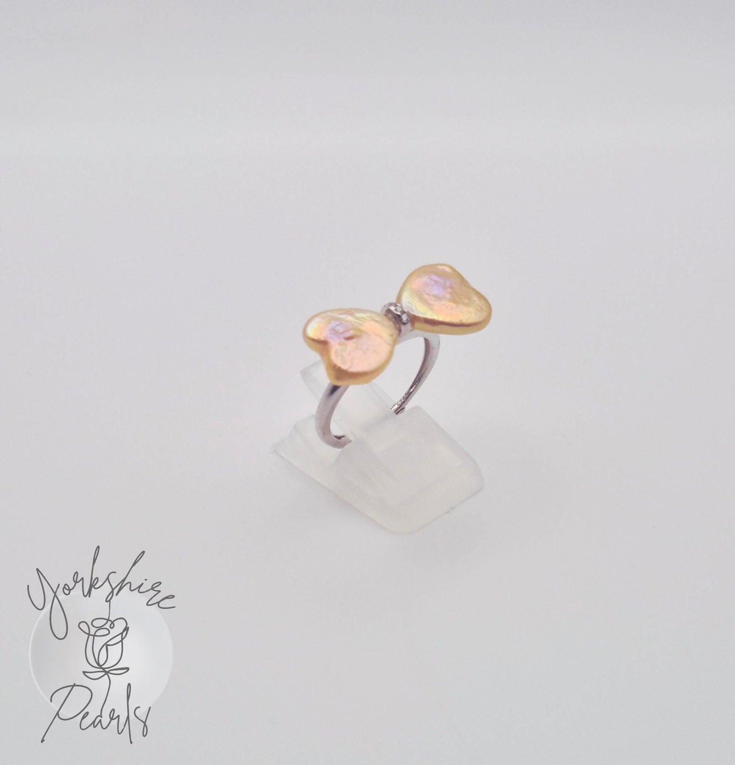 Double Heart Pearl Ring - Sterling Silver