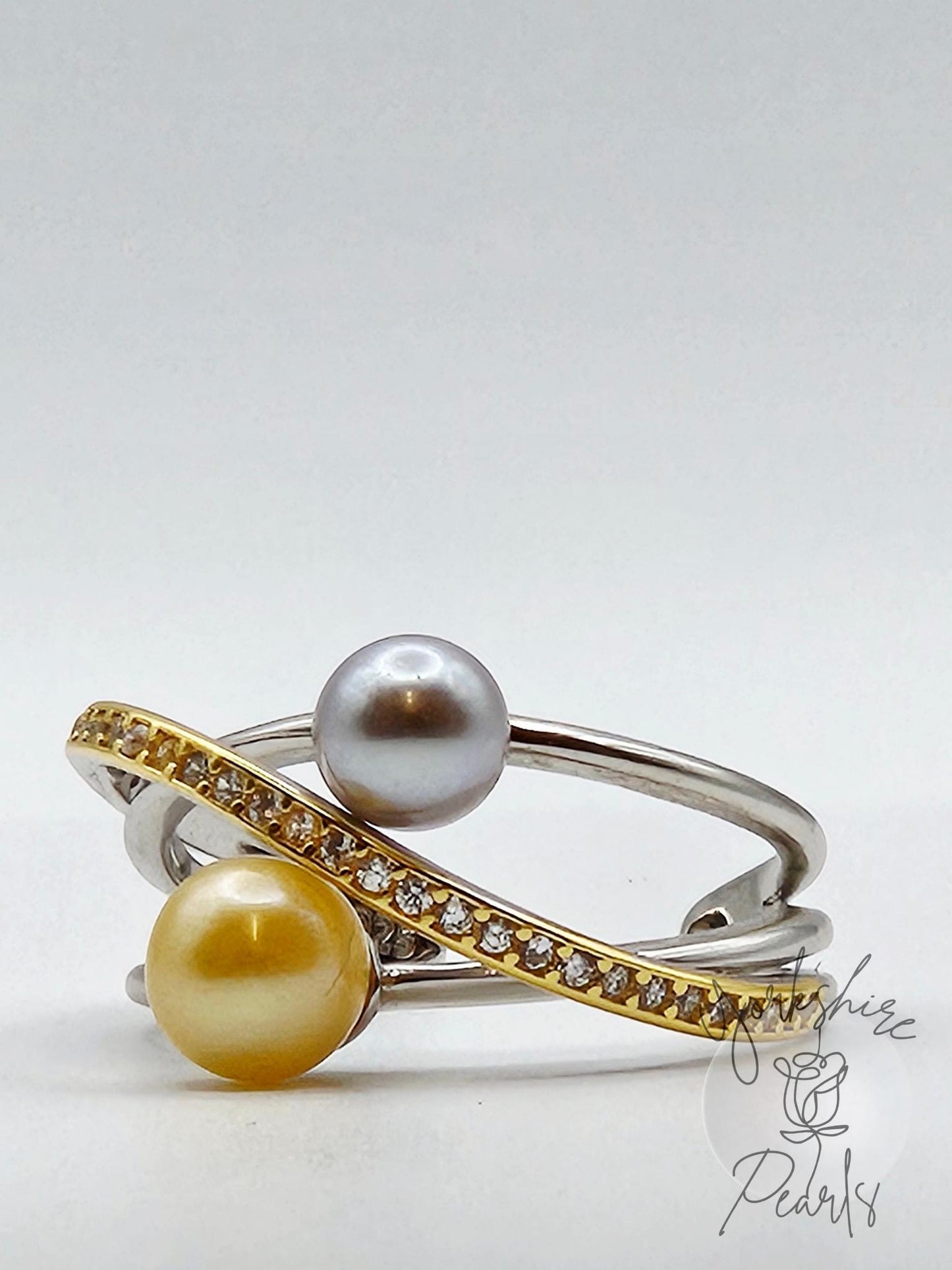 Orbit of Elegance Golden & Madama Saltwater Sterling Silver Ring
