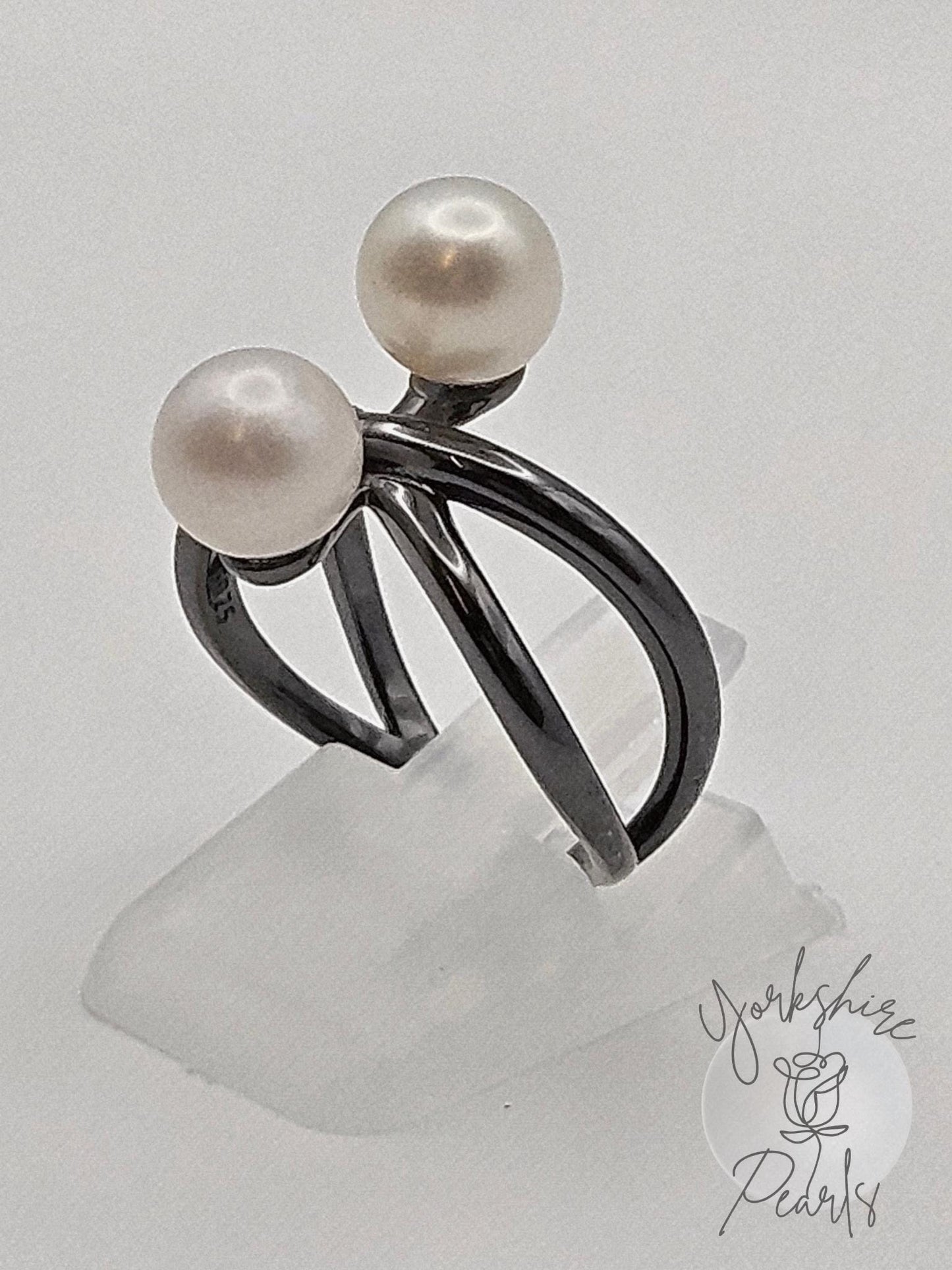 Double Pearl Atom Adjustable Ring - Sterling Silver