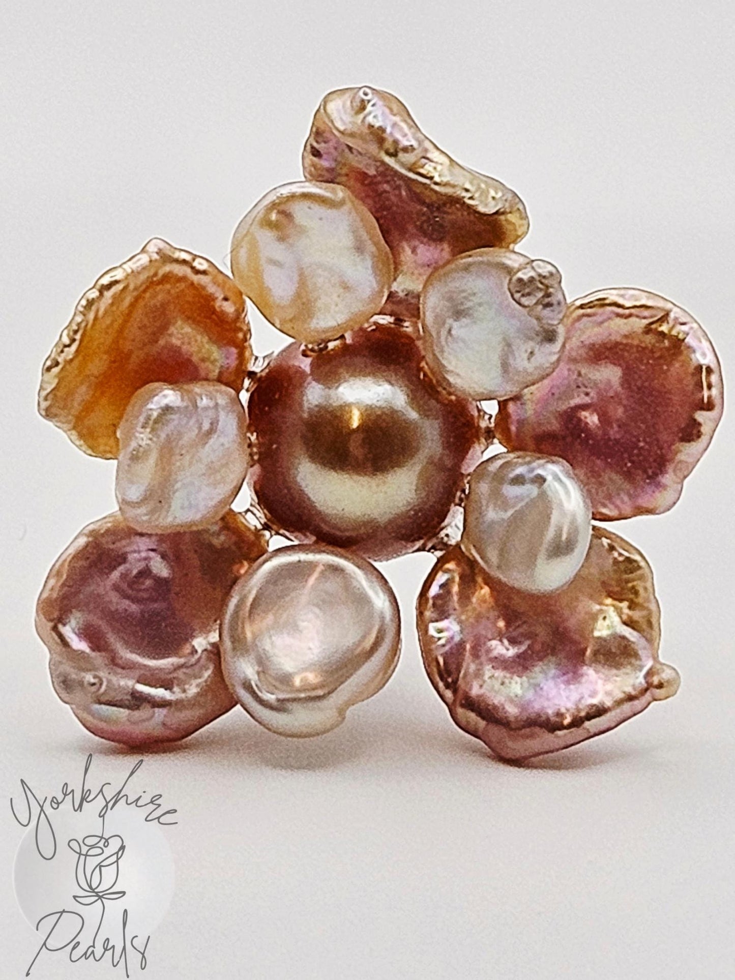 Multi Pearl Unique Flower Ring - Sterling Silver