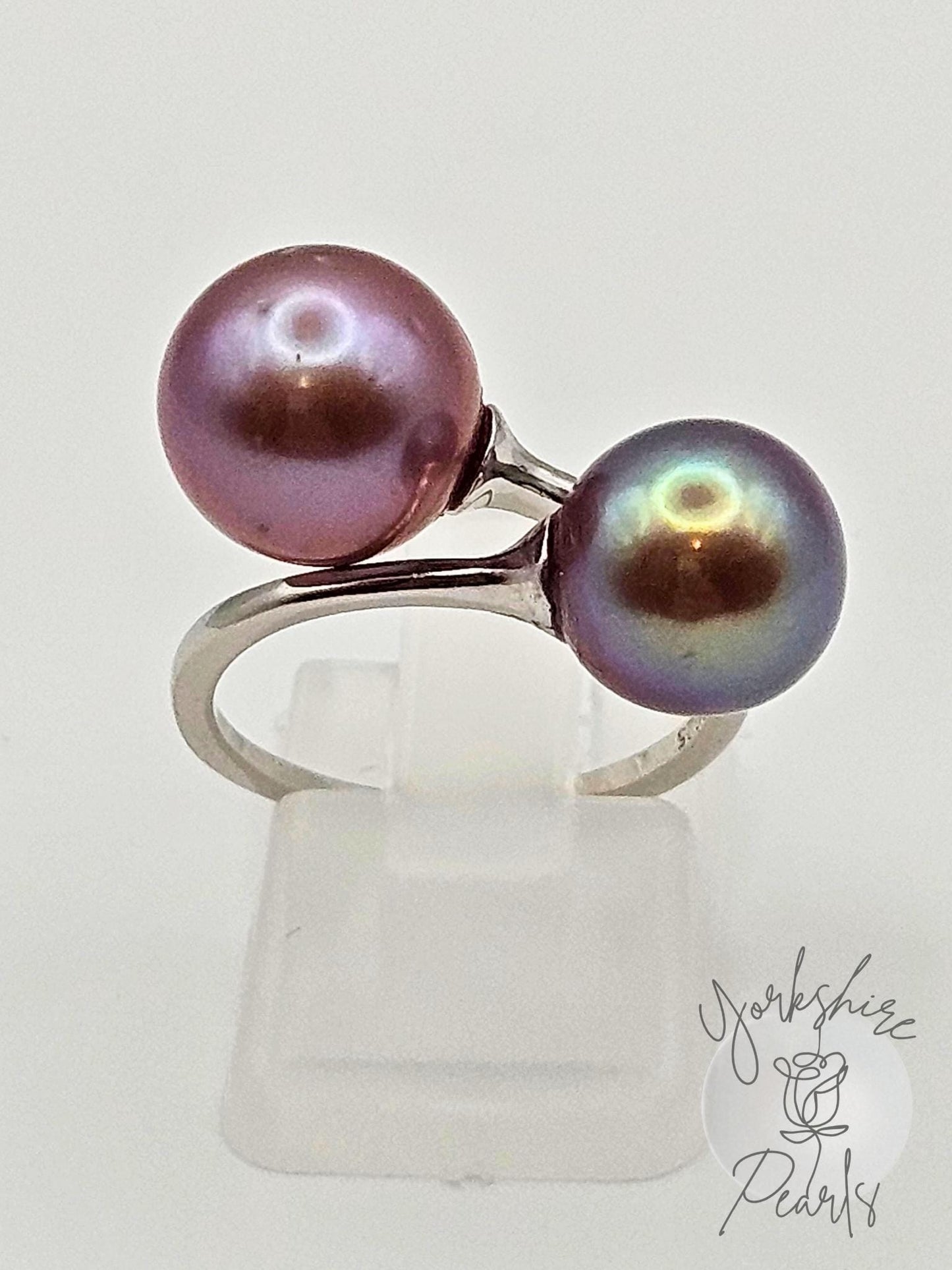 Double Edison Pearl Adjustable Ring - Sterling Silver