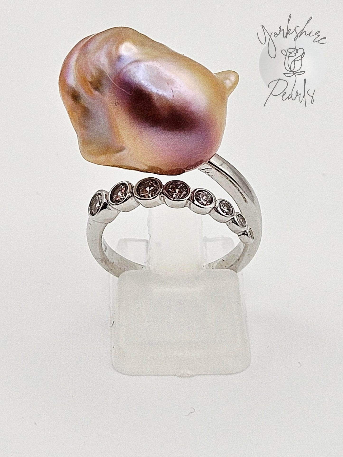 Aurora Blossom Sparkle Pearl Ring - Sterling Silver