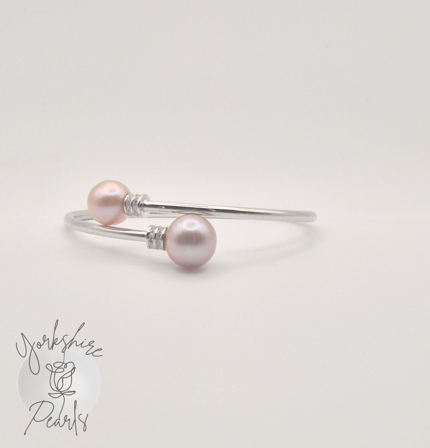 Double Edison Pearl Adjustable Sterling Silver Bangle