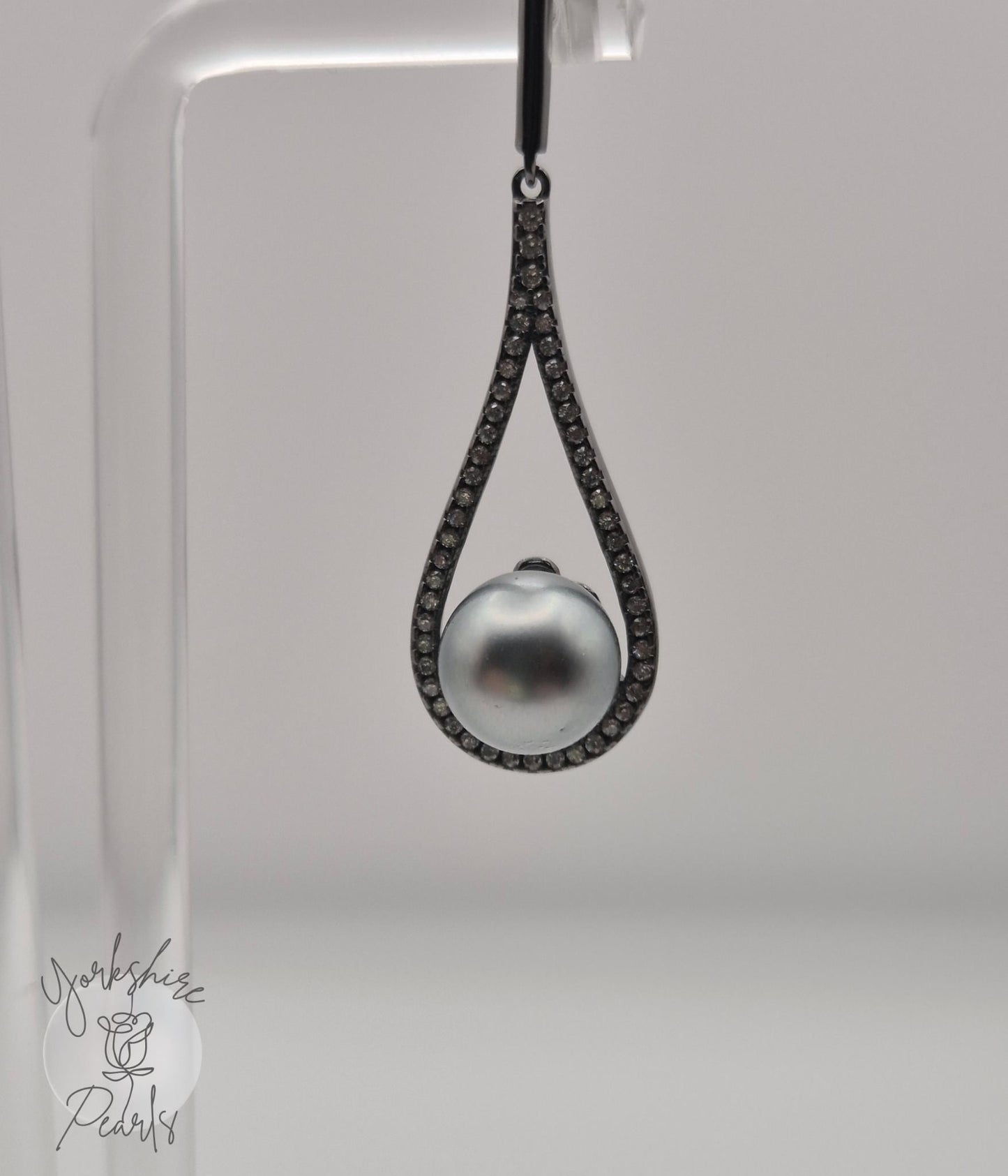 Flawless Black Tahitian Teardrop Dangle Sterling Silver Stud Earrings