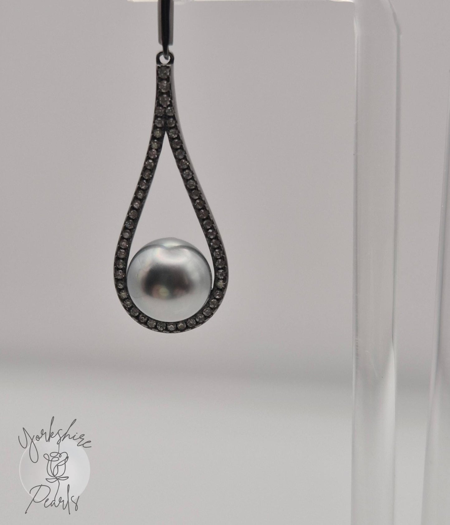 Flawless Black Tahitian Teardrop Dangle Sterling Silver Stud Earrings