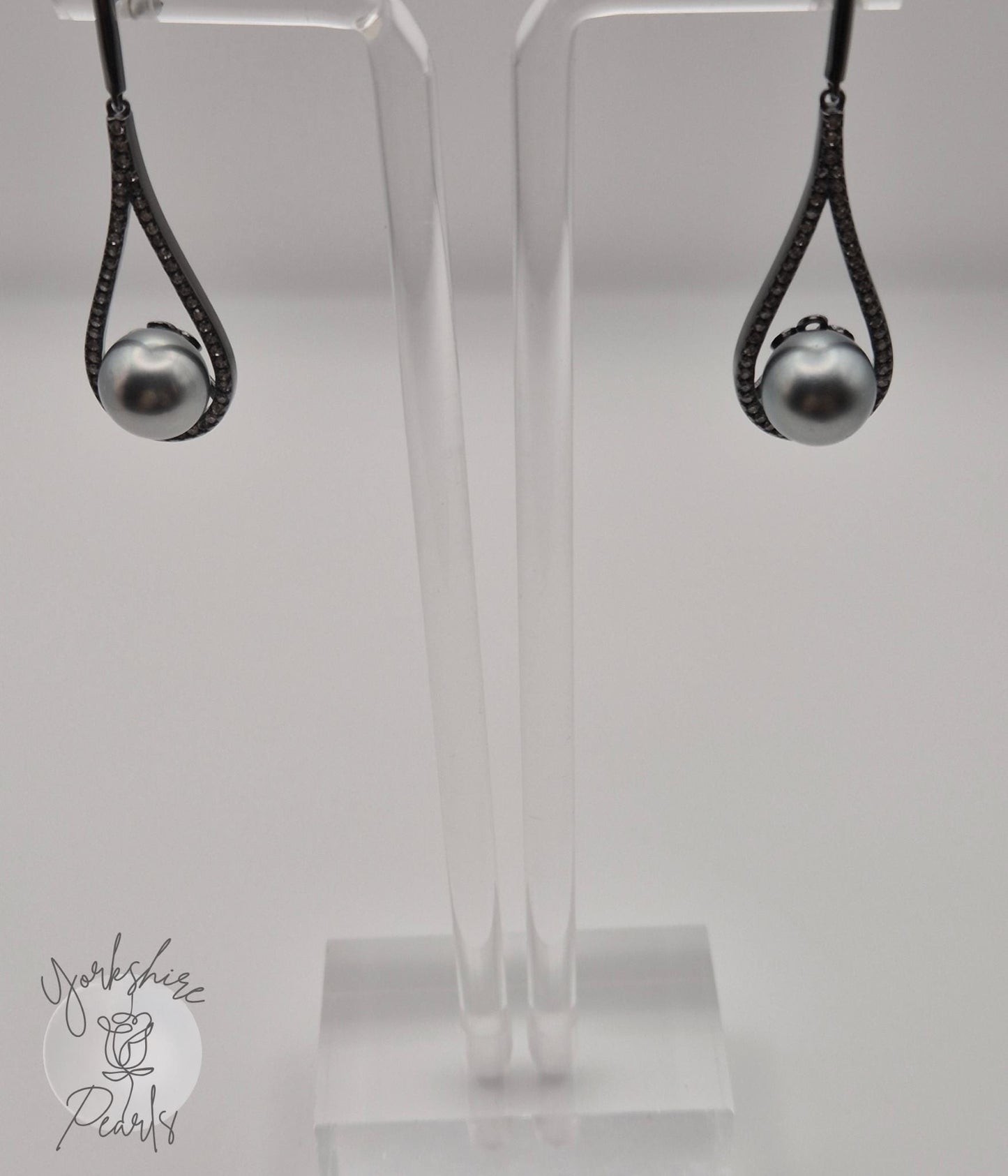 Flawless Black Tahitian Teardrop Dangle Sterling Silver Stud Earrings