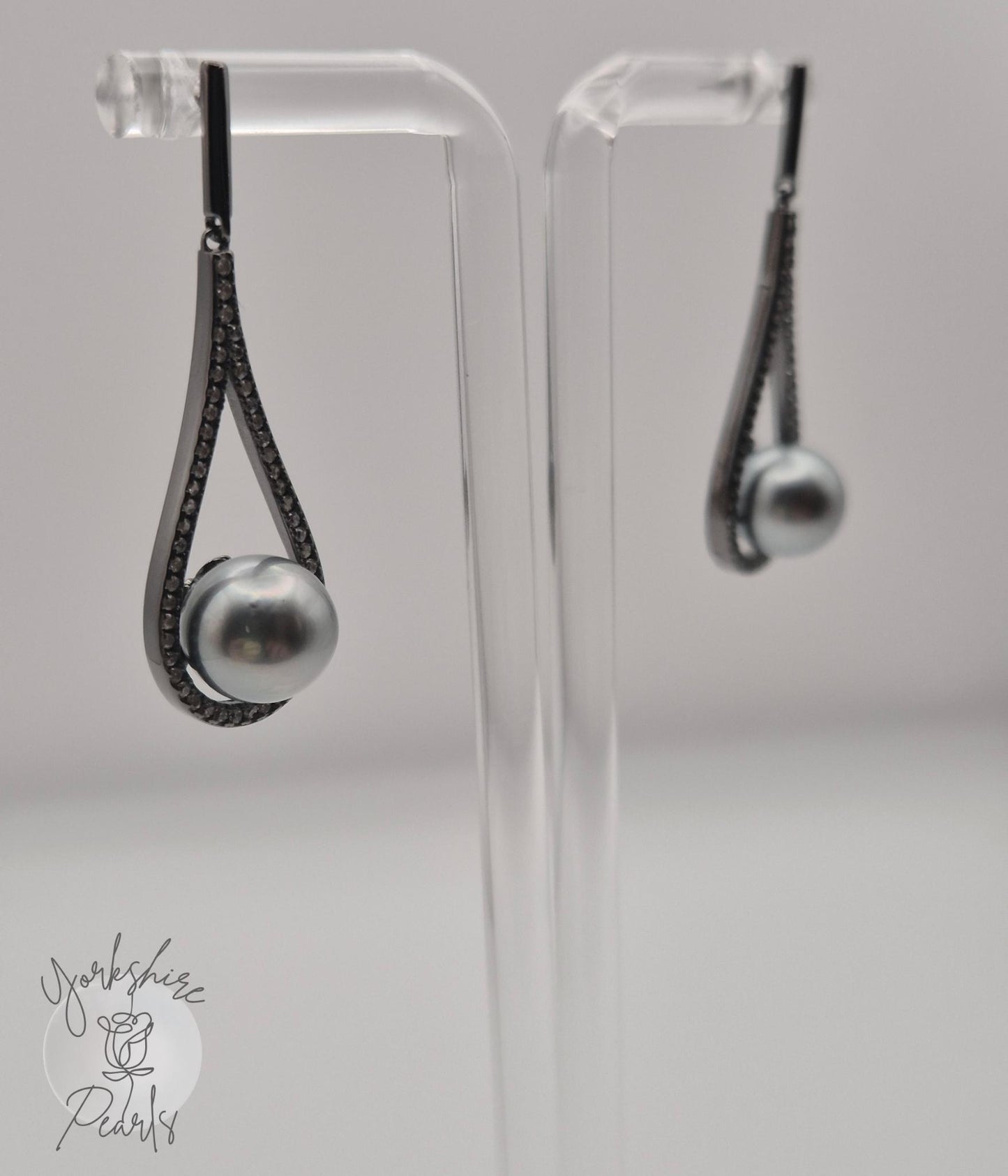 Flawless Black Tahitian Teardrop Dangle Sterling Silver Stud Earrings