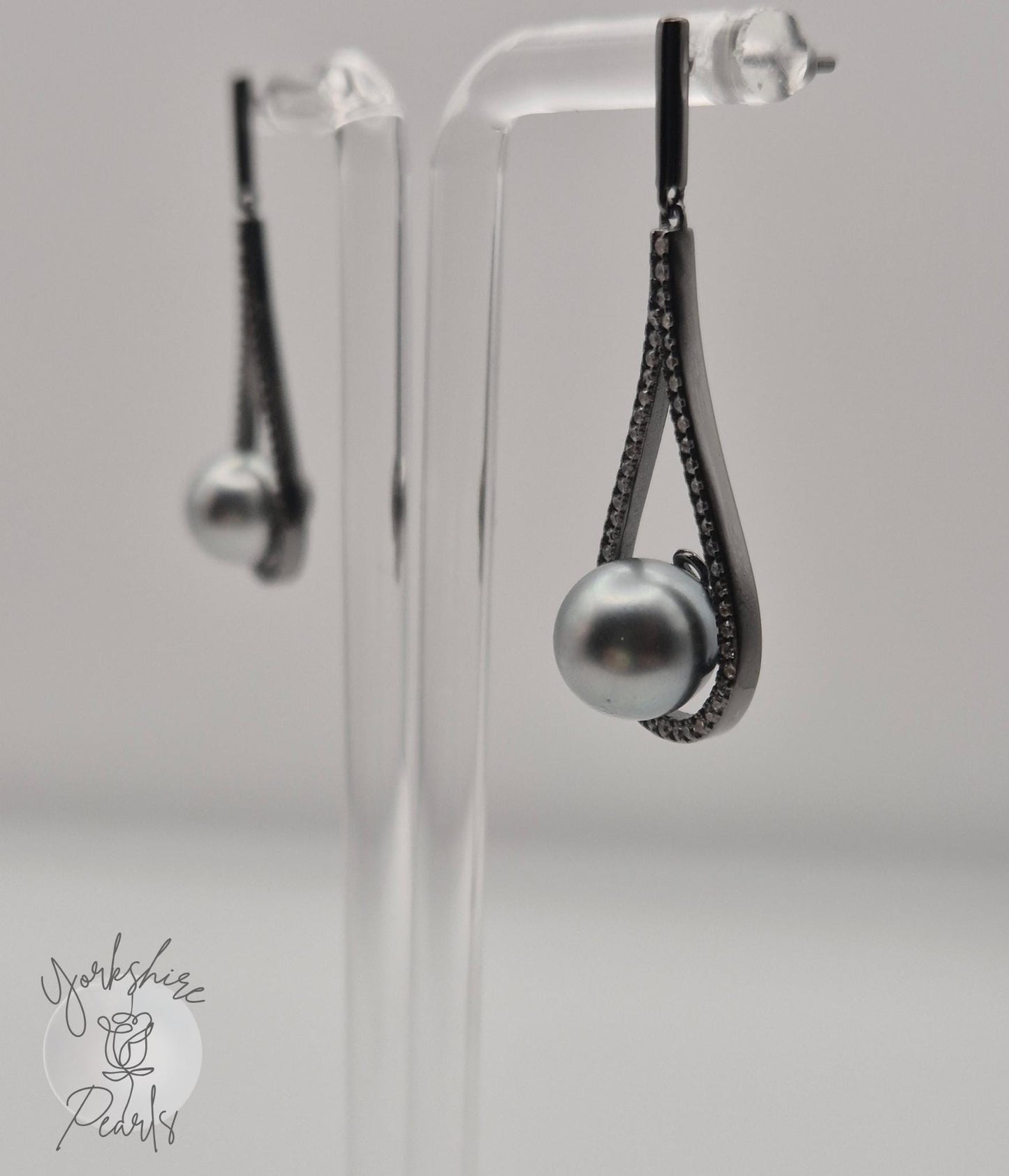 Flawless Black Tahitian Teardrop Dangle Sterling Silver Stud Earrings