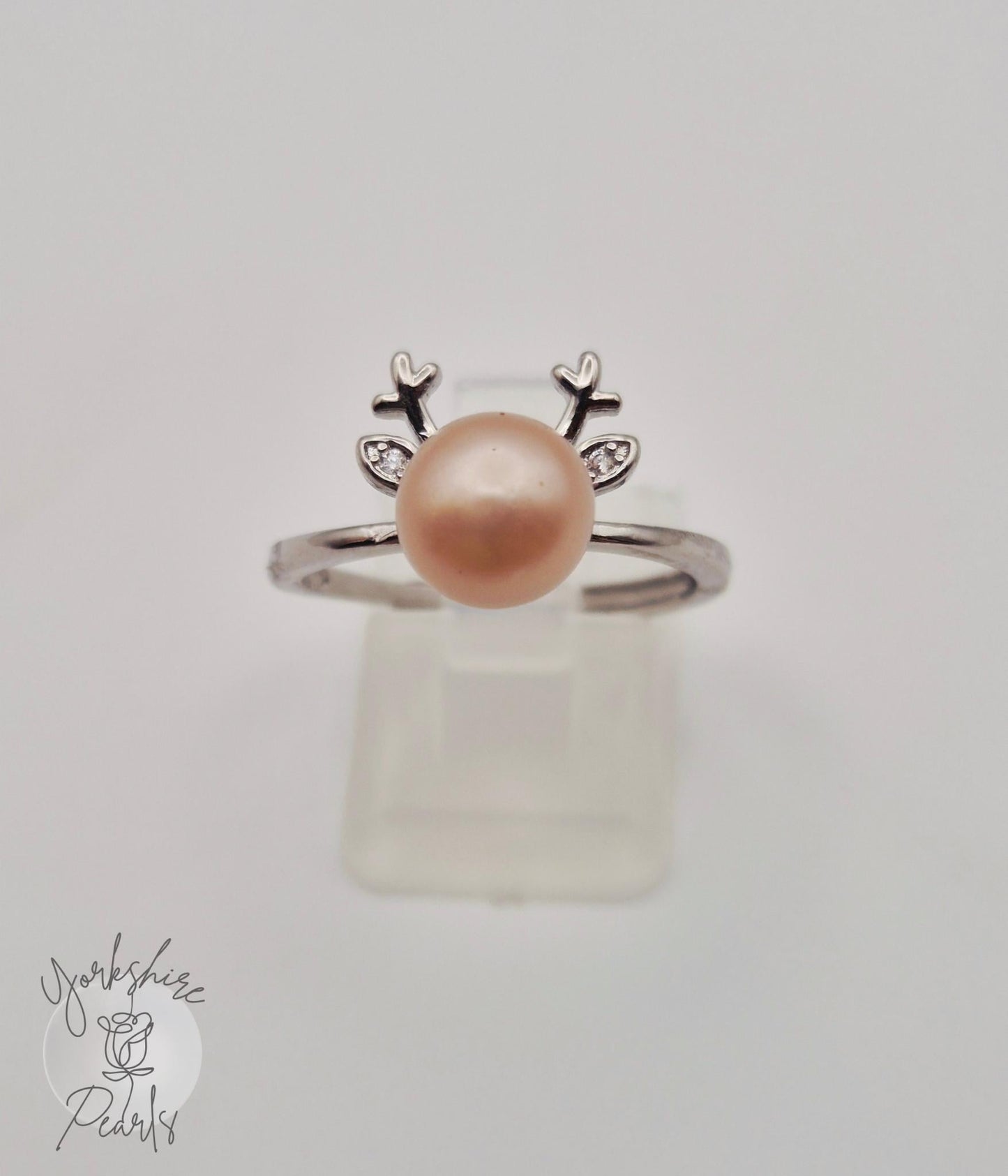 Pearl & Sterling Silver Deer Design Adjustable Ring