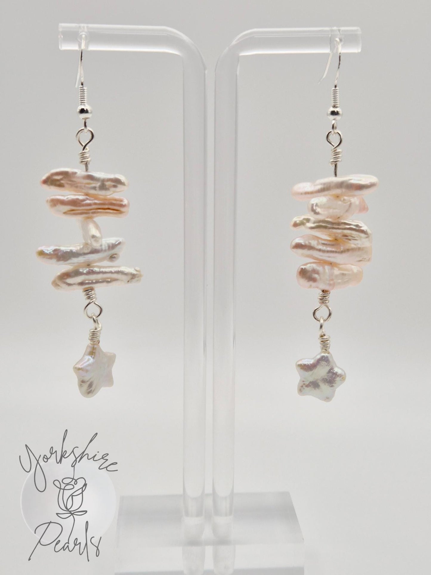 Stick & Star Movable Pearl Drop Earrings