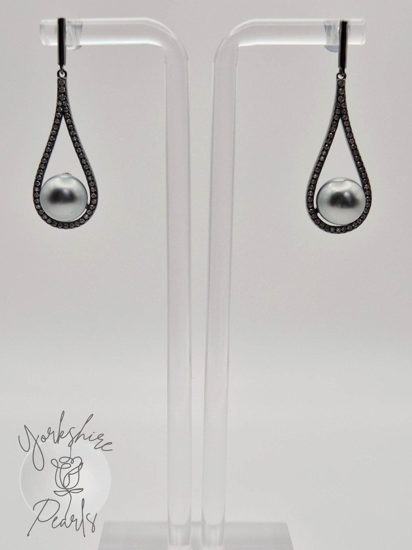 Flawless Black Tahitian Teardrop Dangle Sterling Silver Stud Earrings