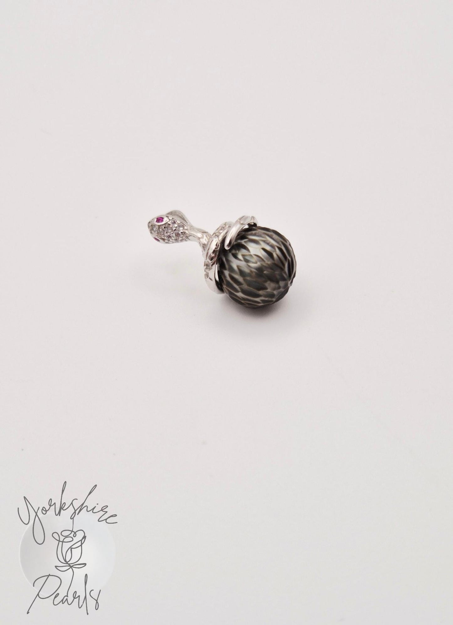 Black Tahitian Coiled Silver Snake Pendant